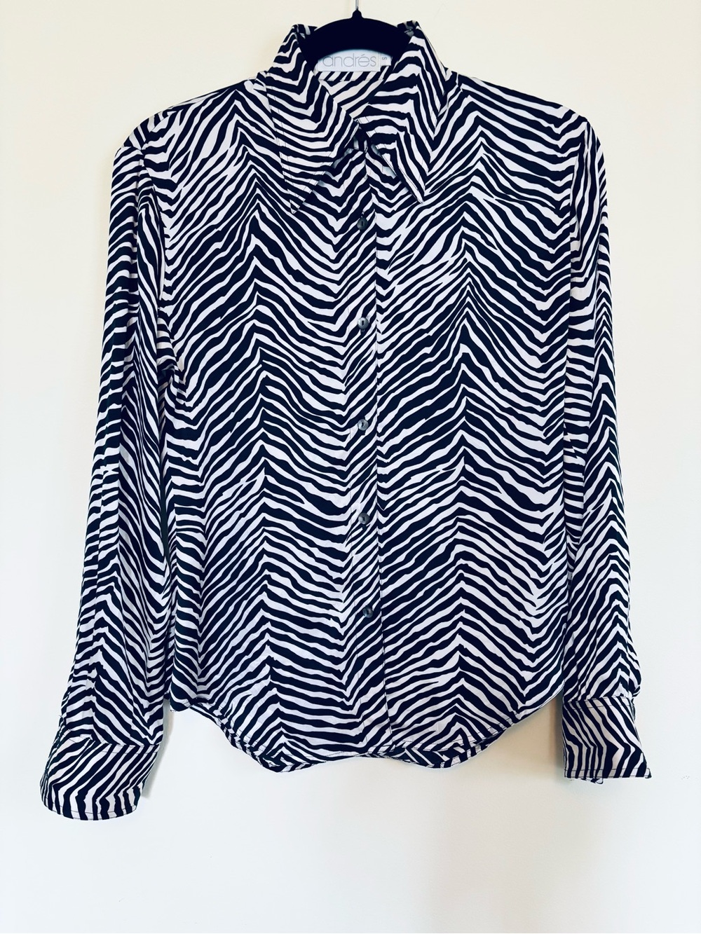 Women’s Black & White Silk Zebra Print Button-Down Shirt